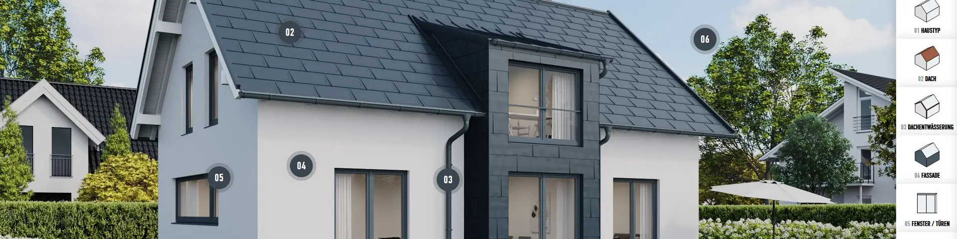 Beispiel einer Konfigurationsansicht des Einfamilienhaus mit Satteldach.