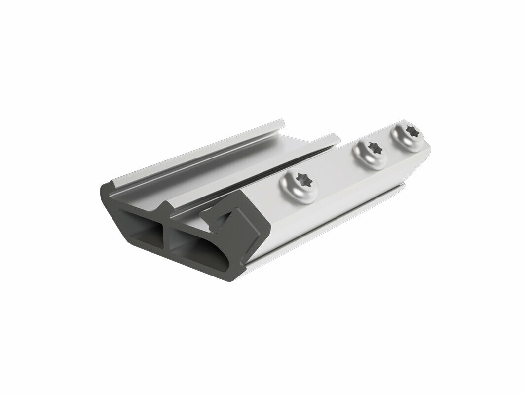 PREFA PREVARIO Schienenverbinder aus Aluminium – robustes Verbindungselement für Photovoltaik-Montageschienen, geeignet für flexible und sichere Befestigungslösungen auf Dachsystemen.