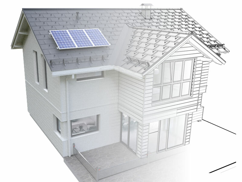 Modello di una casa, rappresentato con dati 3D e BIM e una texture