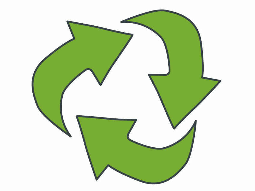 Recycling-Symbol bestehend aus 3 ineinandergreifenden Pfeilen - symbolisiert den PREFA Aluminium Recyclinganteil