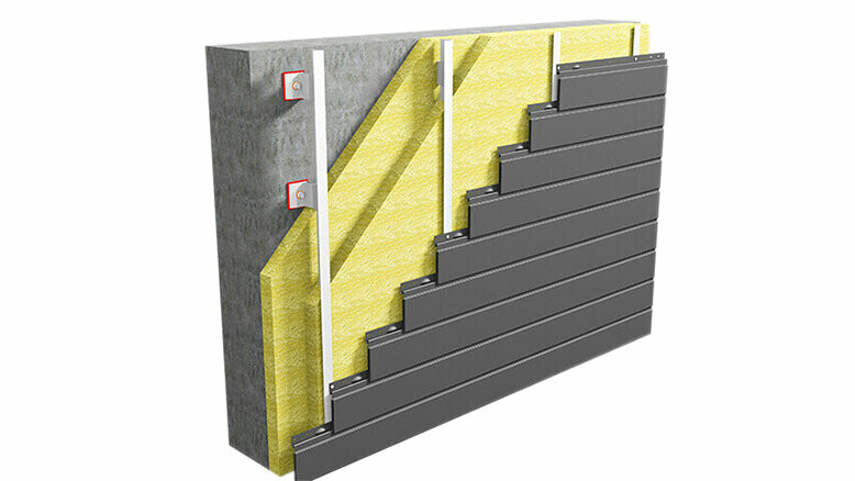 Structure de montage mural avec Sidings PREFA (posés horizontalement) sur sous-construction en aluminium