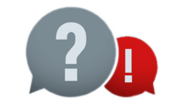 Graue Sprechblase mit einem Fragezeichen, rote Sprechblase mit einem Ausrufezeichen. Finden Sie hier die häufig gestellten Fragen zu den PREFA Produkten.