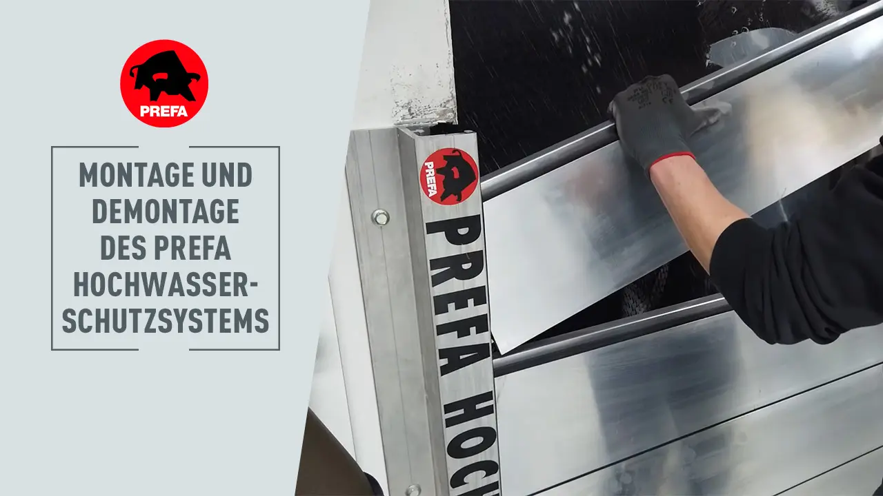Aufnahme eines fertig aufgebauten PREFA Hochwasserschutzes