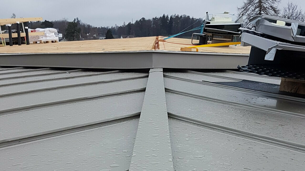 Hier sieht man das Dach des Schulhaus in Wiesendangen mit dem Doppelfalzdach