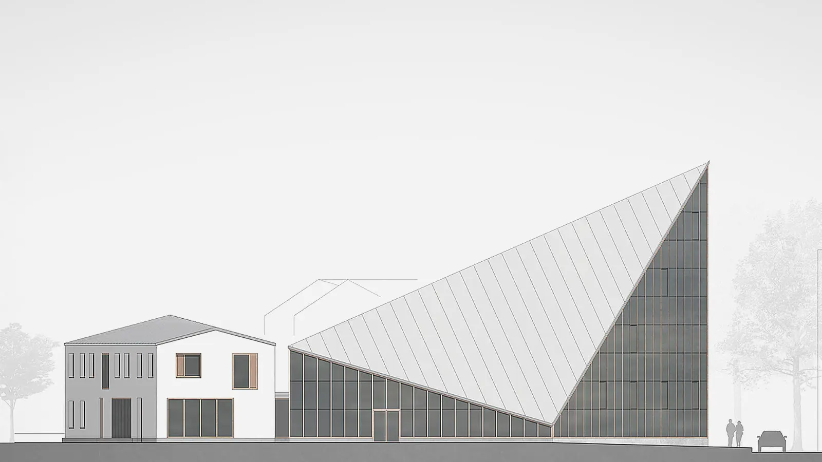 Entwurf der Stephanuskirche in Köln, eingedeckt in Prefalz P.10 dunkelgrau