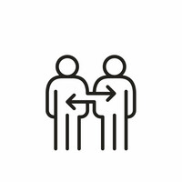 Eine Grafik mit zwei Personen, die miteinander verbunden sind. Von der rechten Person geht ein Pfeil zur linken Person und von der linken Person geht ein Pfeil in Richtung der rechten Person.
