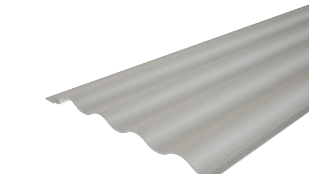 Profilé extrudé sinus 10/50 de PREFA avec surface ondulée, pour la conception de façades ou l'habillage de balcons.